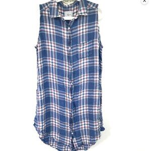 Rails Blue Plaid Shirt Button Down Dress Rayon Sleeveless Large